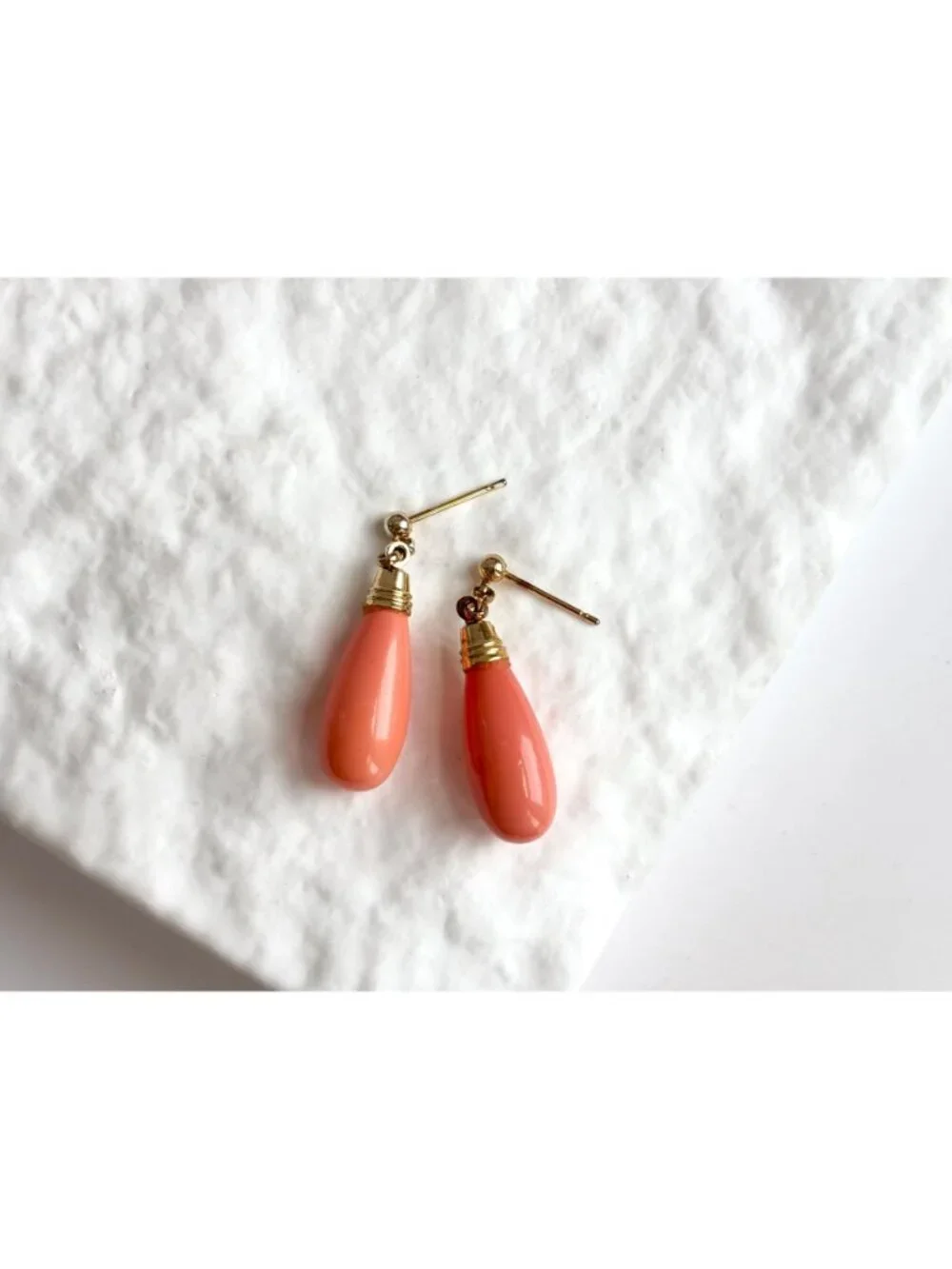Art Deco Style Faux Coral Gold T Teardrop Vintage Sterling Silver 925 Earrings